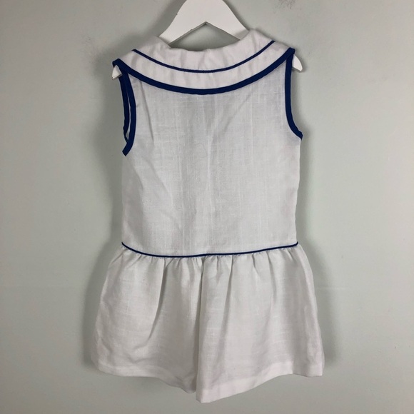 Vintage 6 girls sailor dress white blue collar sleeveless 0068 - Picture 3 of 10